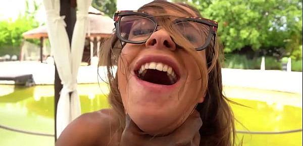 A group of three black men tagged-team as they double butt fucked sexy milf secretary Malena Nazionale outdoor.